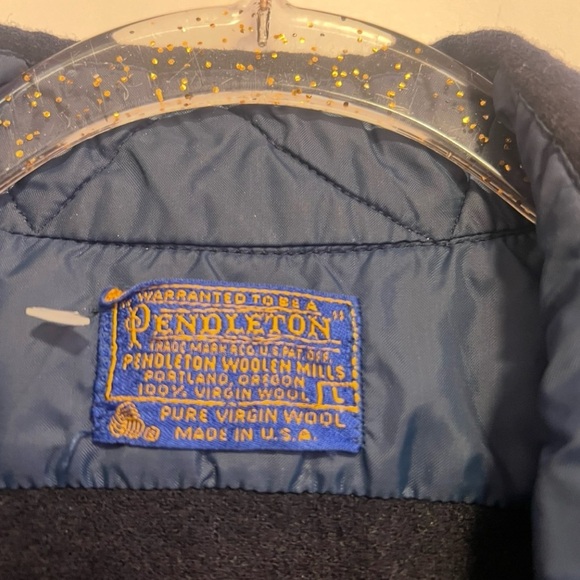 Vintage 60s/70s Pendleton Blue Button Down Wool Shirt Button Pockets USA Size L - Picture 2 of 4